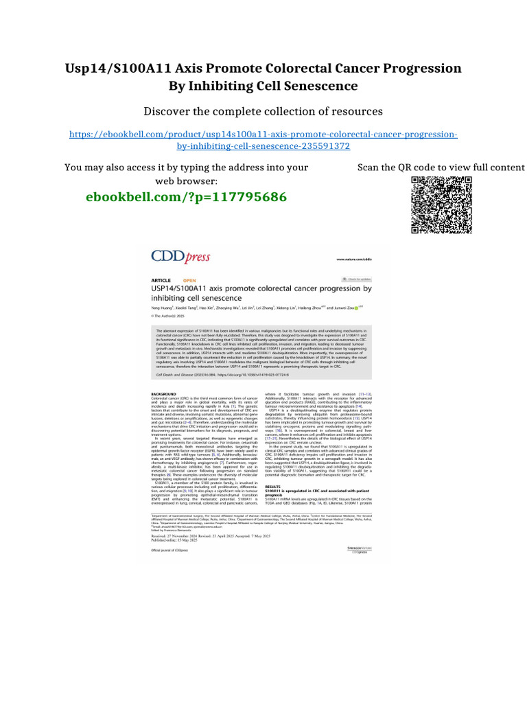USP14/S100A11 axis promote colorectal cancer progression by inhibiting ...