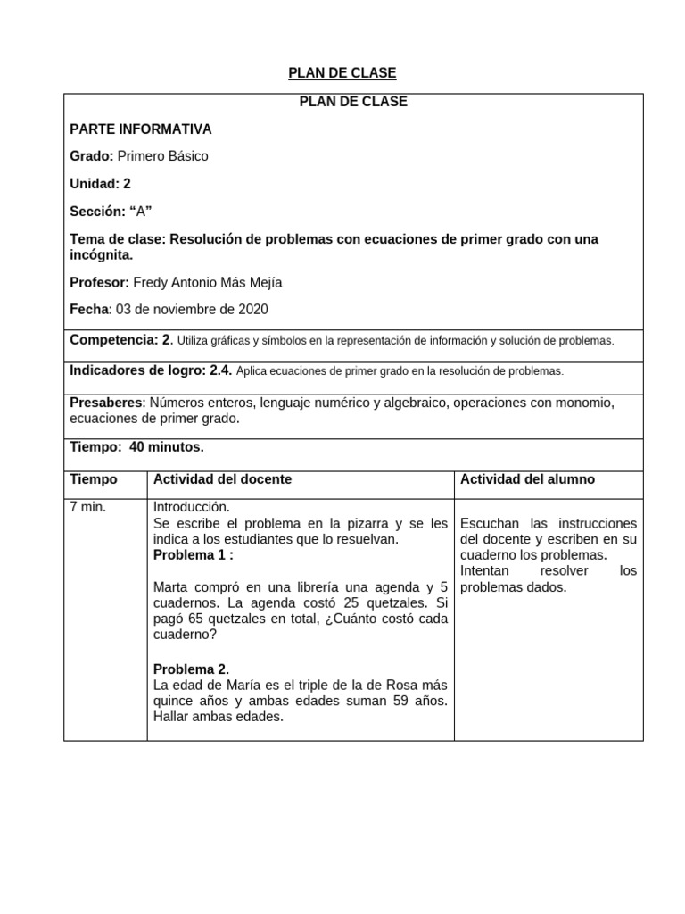Planes de Clase Matematica | PDF | Ecuaciones | Triángulo