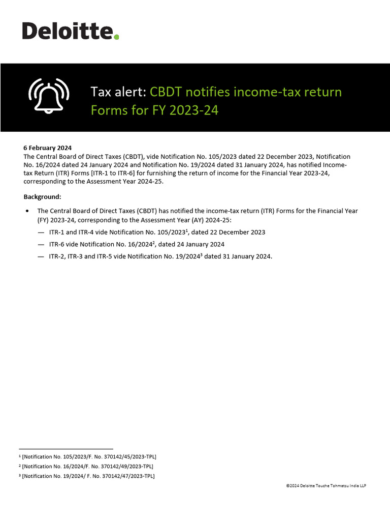 In Tax Gbt Cbd Notifies Income Tax Return Forms for Fy 2023 24 Noexp ...