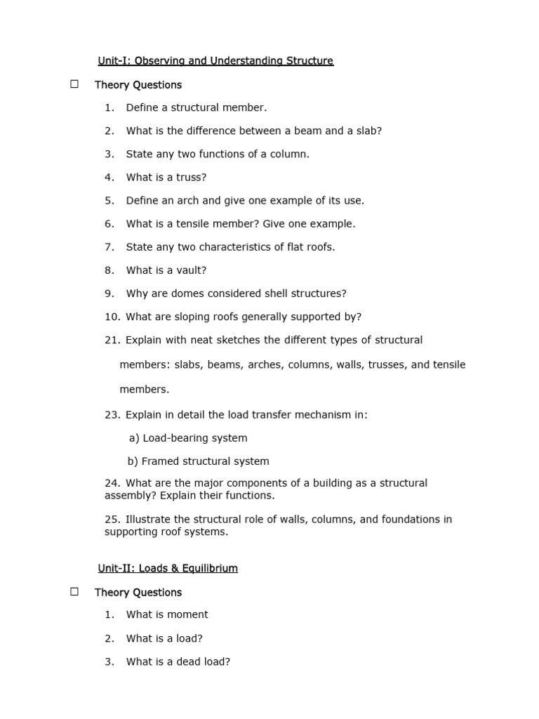 Structures I Sample Questionnaire | PDF | Beam (Structure) | Bending