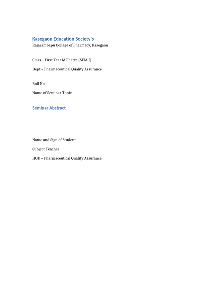Pharmaceutical Quality Assurance Abstract-1 | PDF