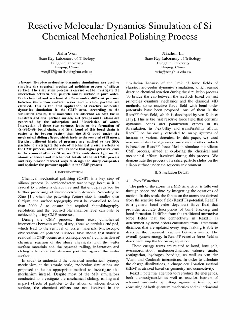 Reactive Molecular Dynamics Simulation of Si Chemical Mechanical ...