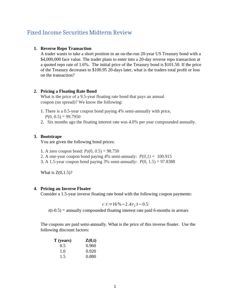 Fixed Income Securities Midterm Review Questions | PDF | Bonds (Finance ...