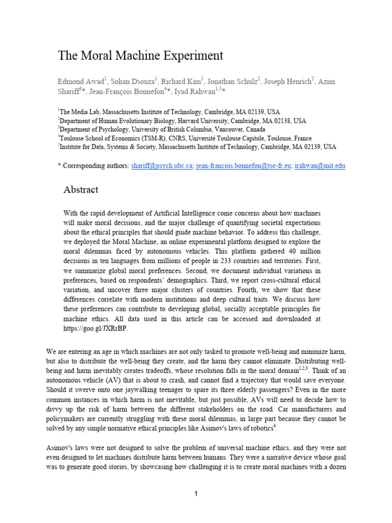 Moral Machine Analysis | PDF | Morality | Artificial Intelligence