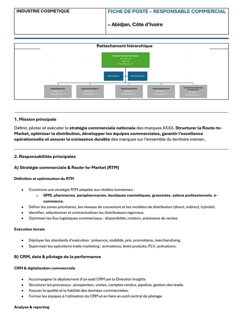 Fiche de Poste - Responsable Commercial - Maj | PDF | Gestion de la ...