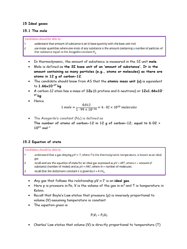 Chapter 15 Ideal Gases Notes | PDF | Gases | Temperature