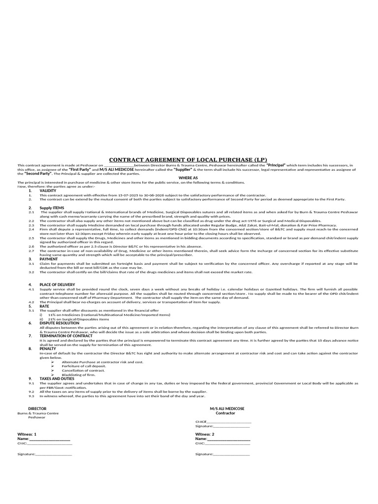 Local Purchase Agreement 2024-25 | PDF