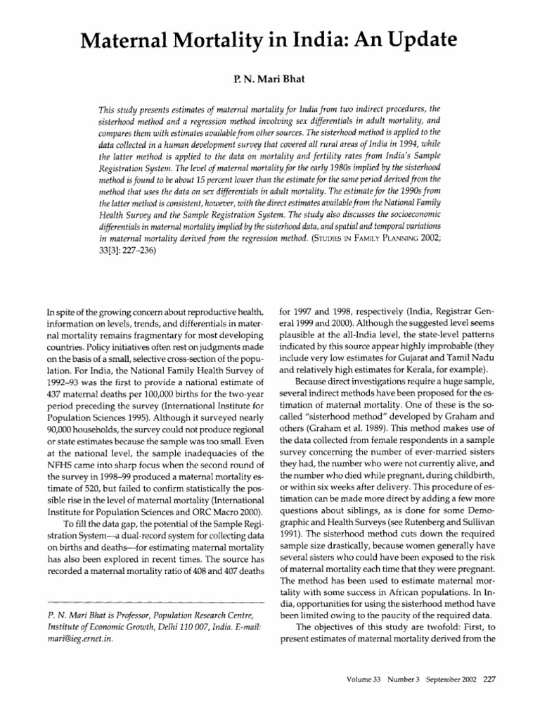 Studies in Family Planning - 2003 - Bhat - Maternal Mortality in India ...