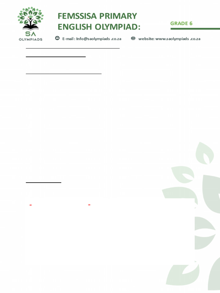English HL Grade 6 Olympiad Memo Amended | PDF | Chess | Chess Openings
