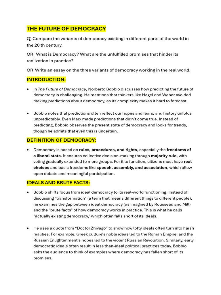 The Future of Democracy Notes | PDF