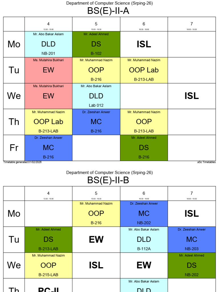 TimeTable CW (E) S26 020226 | PDF