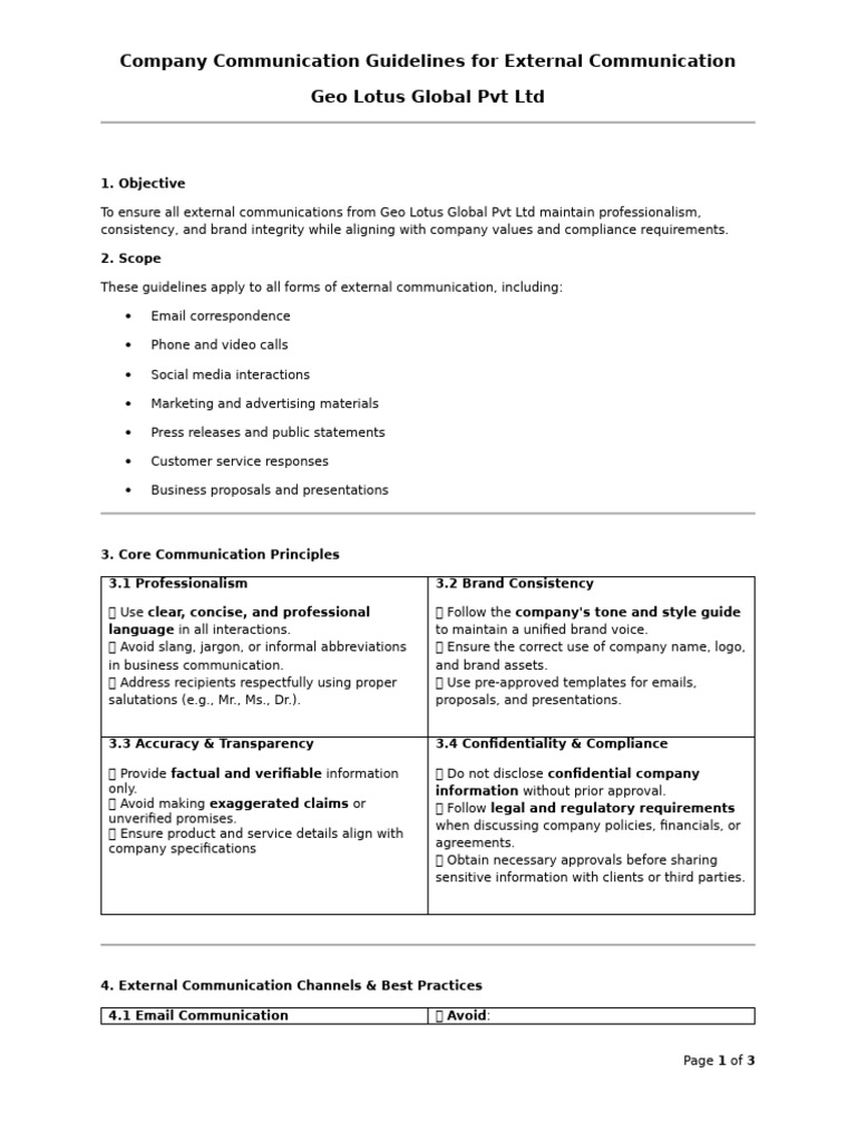 Company Communication Guidelines For External Communication | PDF ...