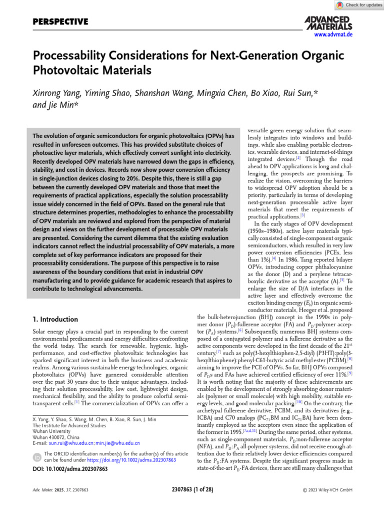 Advanced Materials - 2023 - Yang - Processability Considerations For ...