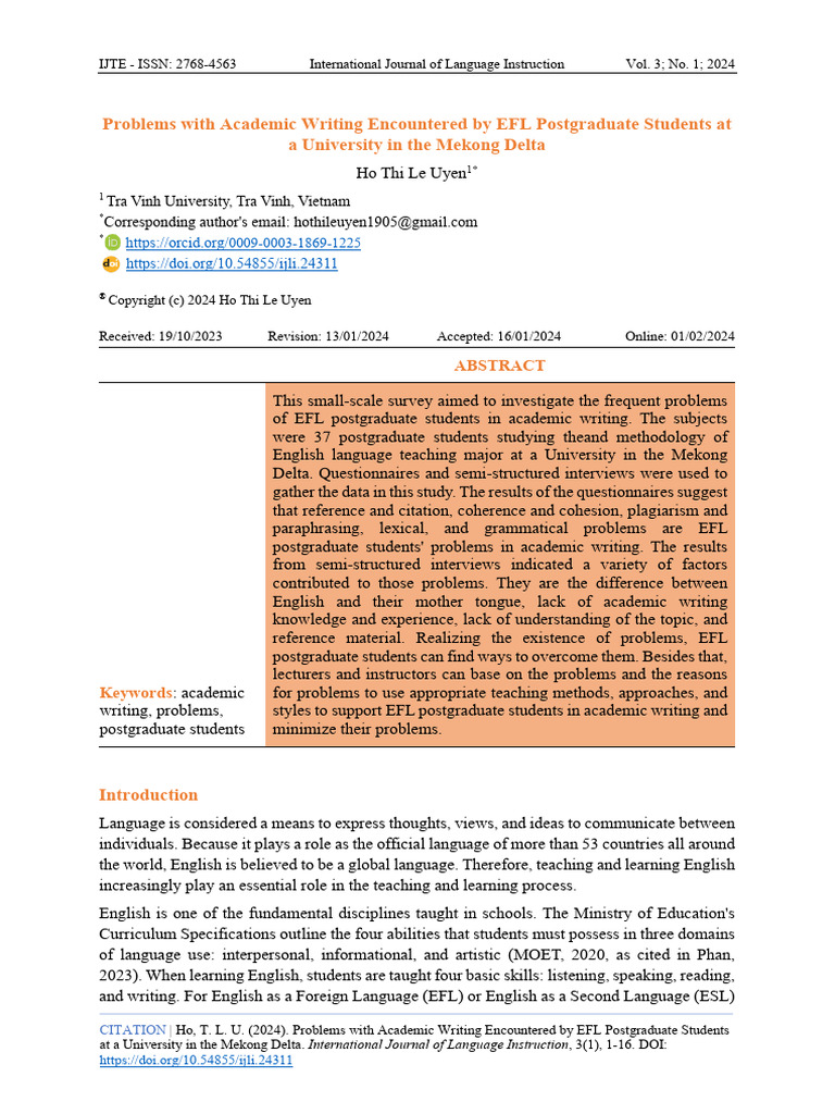 Academic Writing, Problems, Postgraduate Students | PDF | English As A ...