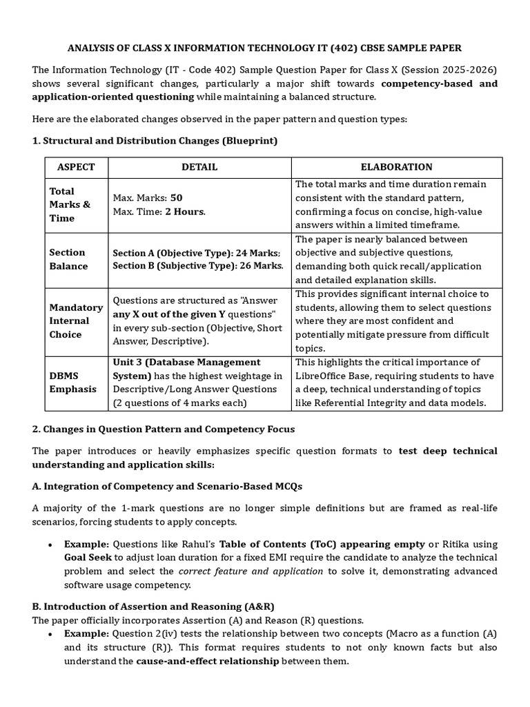 Sample Paper 2026 Analysis IT Class X CBSE | PDF | Databases ...