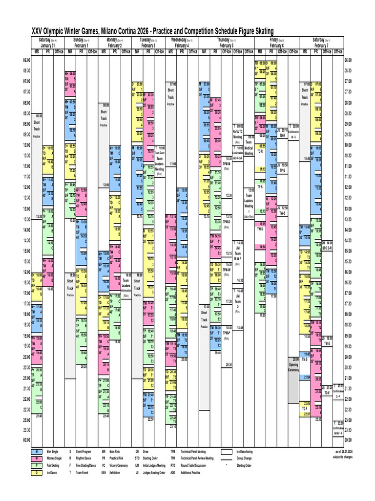 OWG2026 ColouredTimeSchedule | PDF | Games Of Physical Skill | Sports