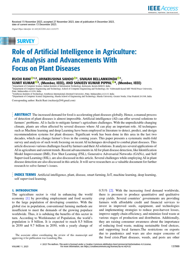 Role of Artificial Intelligence in Agriculture An Analysis and ...