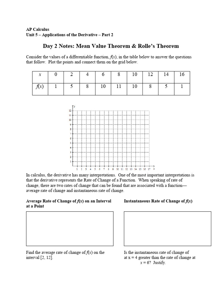 Unit 5 - Day 2 - Notes Handout Assignment | PDF | Derivative | Function ...