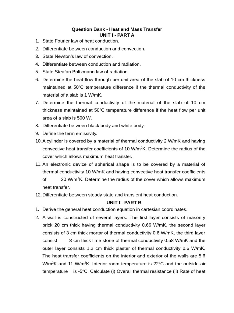Question Bank - Heat and Mass Transfer - Unit 1 | PDF | Heat Transfer ...