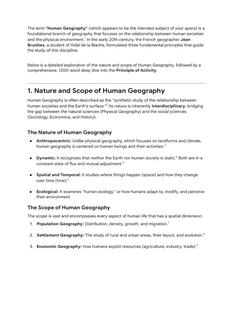 Nature and Scope of Human Geography 3 Principle.. | PDF | Geography | Earth