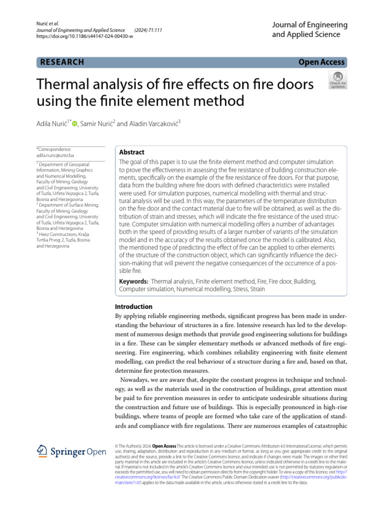 Thermal Analysis of Fire Effects on Fire Doors Using the Finite Element ...