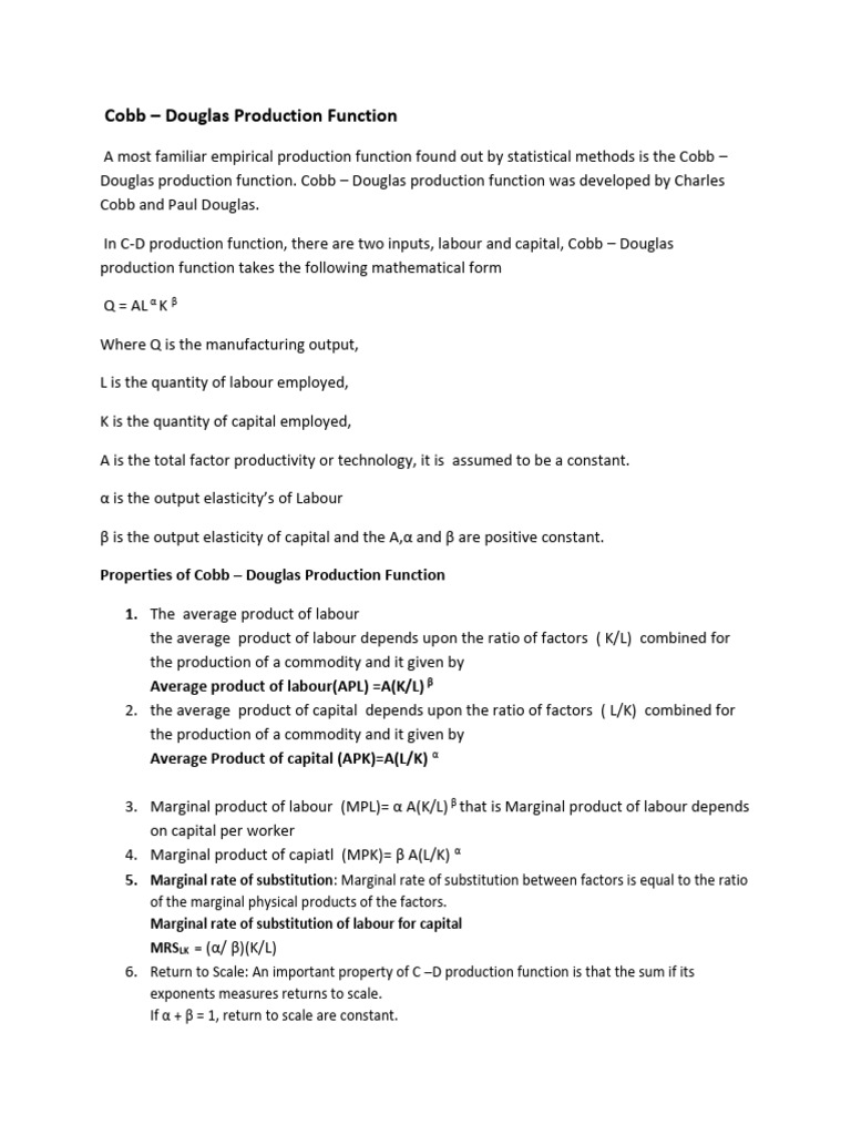 Cobb Douglas Production Function | PDF