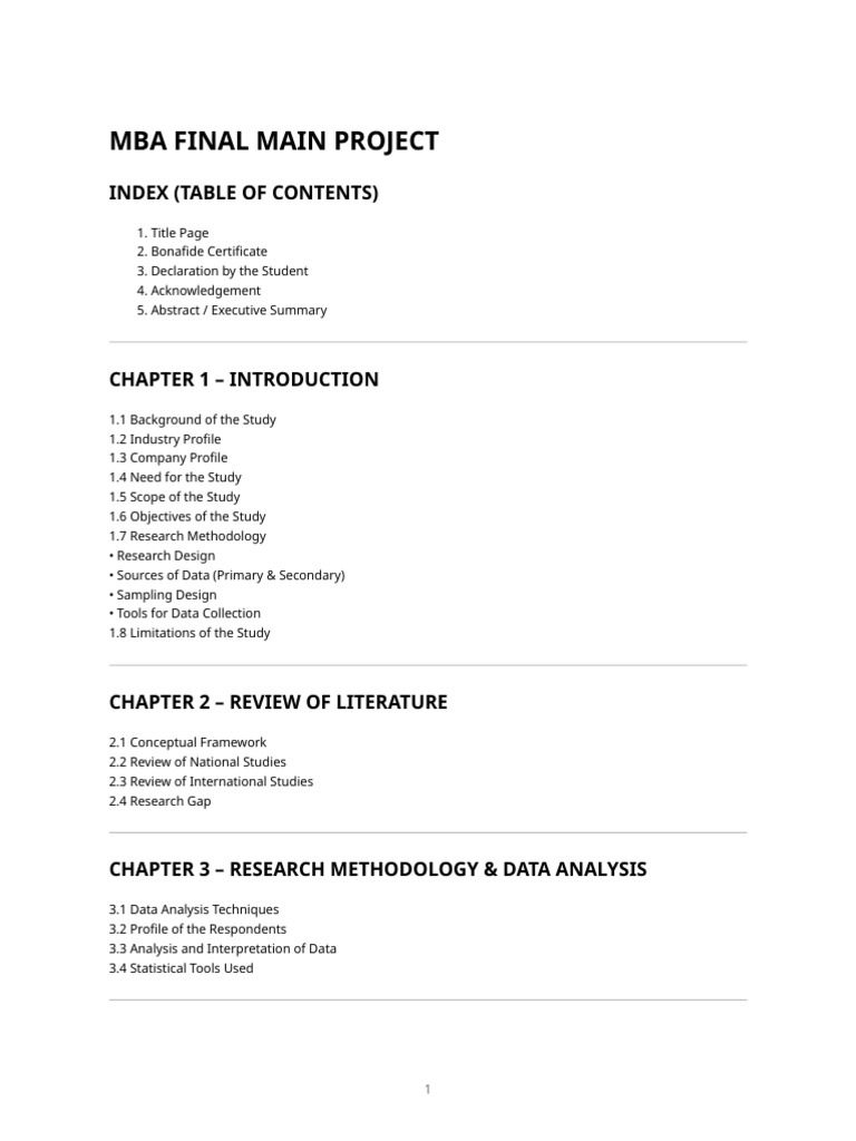 Mba Final Main Project Index | PDF