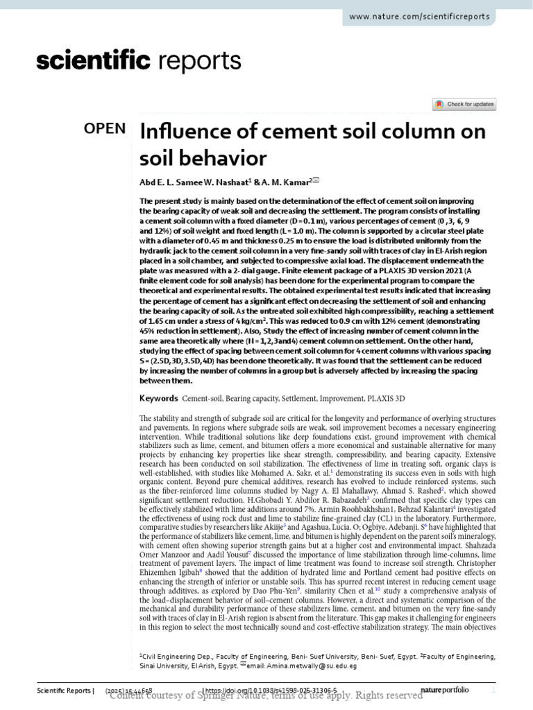 Influence of Cement Soil Column On Soil Behavior | PDF | Soil | Groundwater