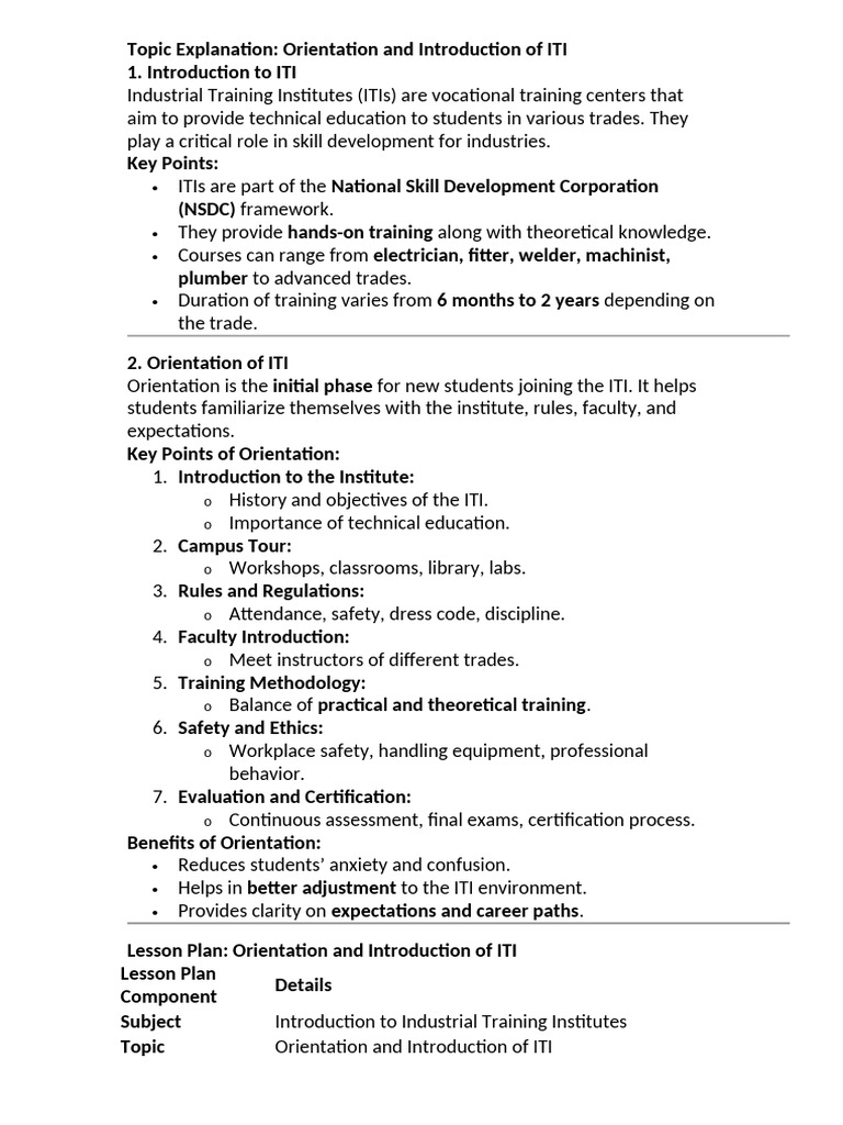 1.orientation and Introduction of ITI | PDF | Vocational Education ...
