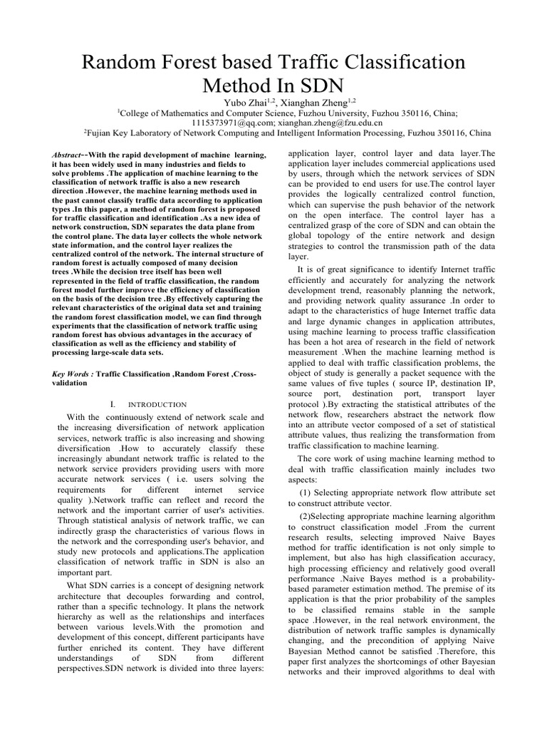 5Random Forest Based Traffic Classification Method in SDN | PDF