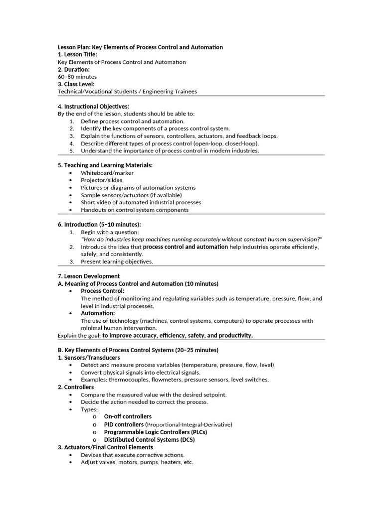 Key Elements of Process Control and Automation | PDF | Automation ...