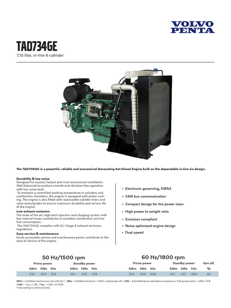 Tad734Ge: 50 Hz/1500 RPM 60 Hz/1800 RPM | PDF