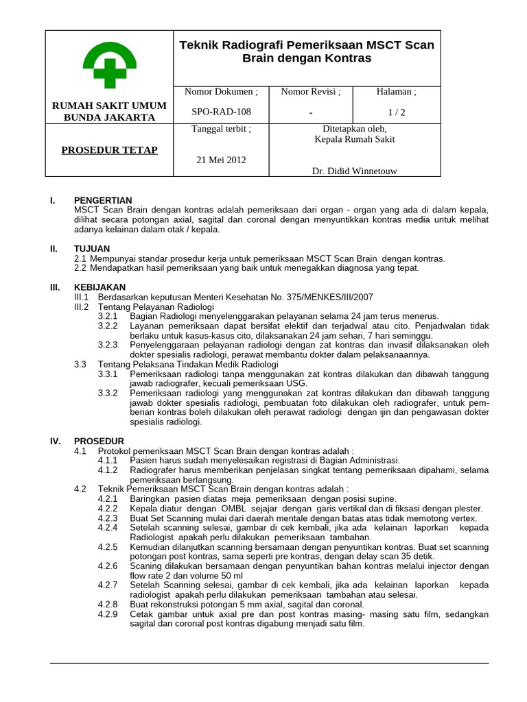 MSCT Scan Brain Dengan Kontras NEW | PDF