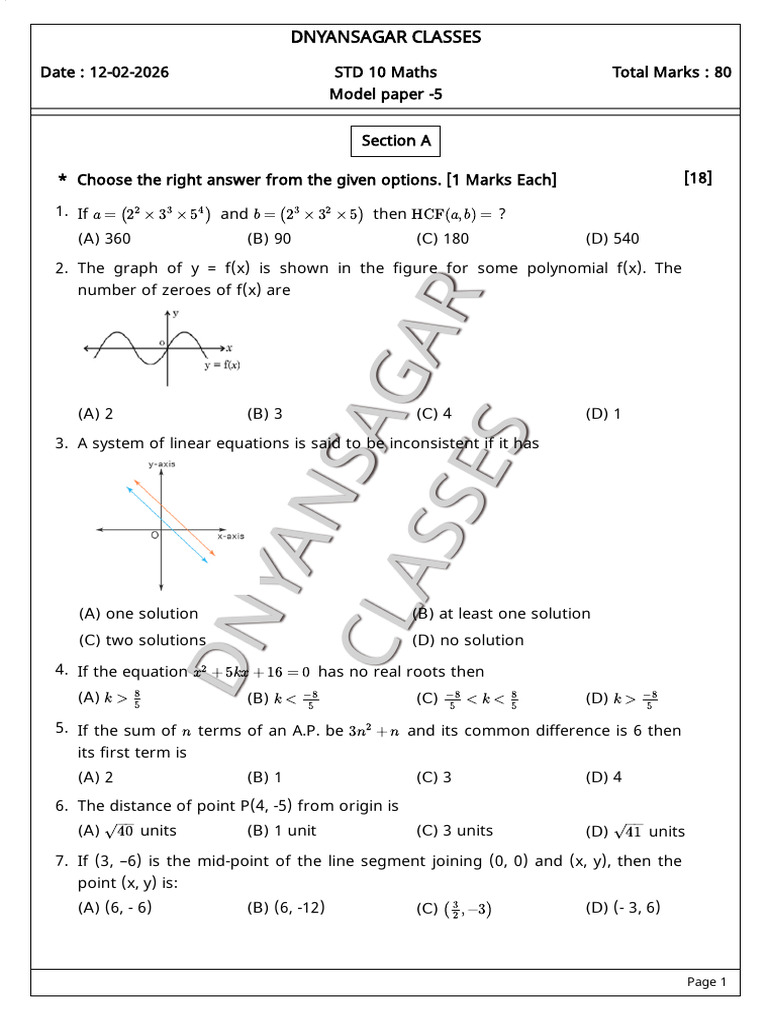 Std-10 Model Paper - 5 Maths | PDF | Circle | Zero Of A Function