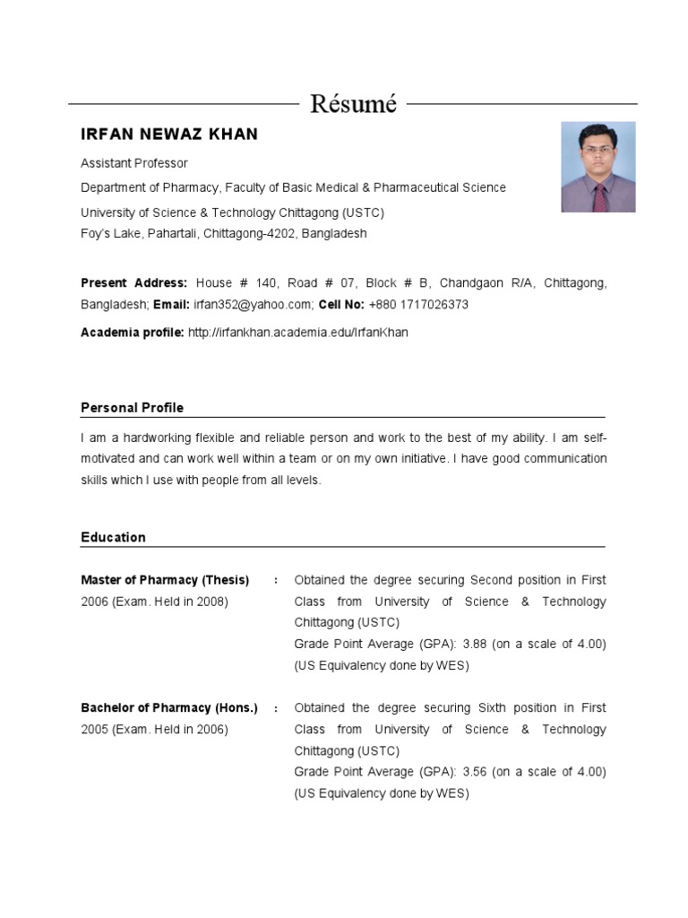 Resume of Irfan Newaz Khan Graduate - 1586880216