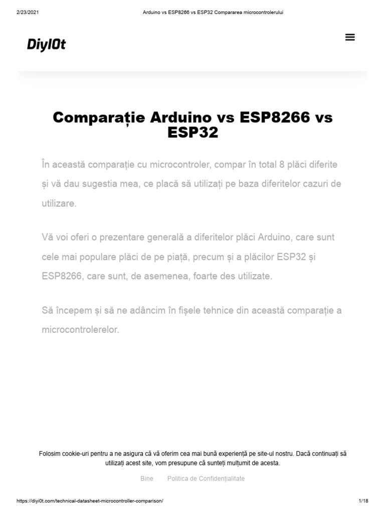 Arduino vs ESP8266 vs ESP32 Compararea Microcontrolerului | PDF