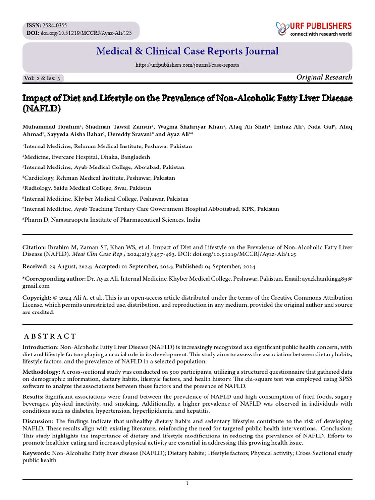 Impact of Diet and Lifestyle On The Prevalence of Non-Alcoholic Fatty ...