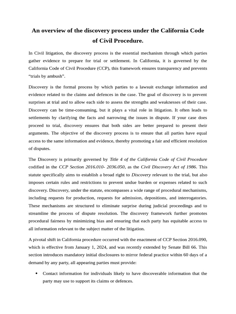 An Overview of The Discovery Process Under The California Code of Civil ...