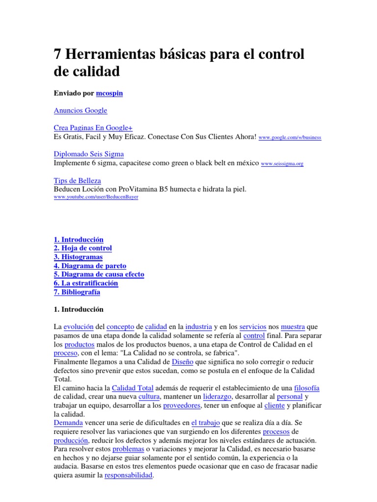 7 Herramientas Básicas para El Control de Calidad | PDF | Histograma ...