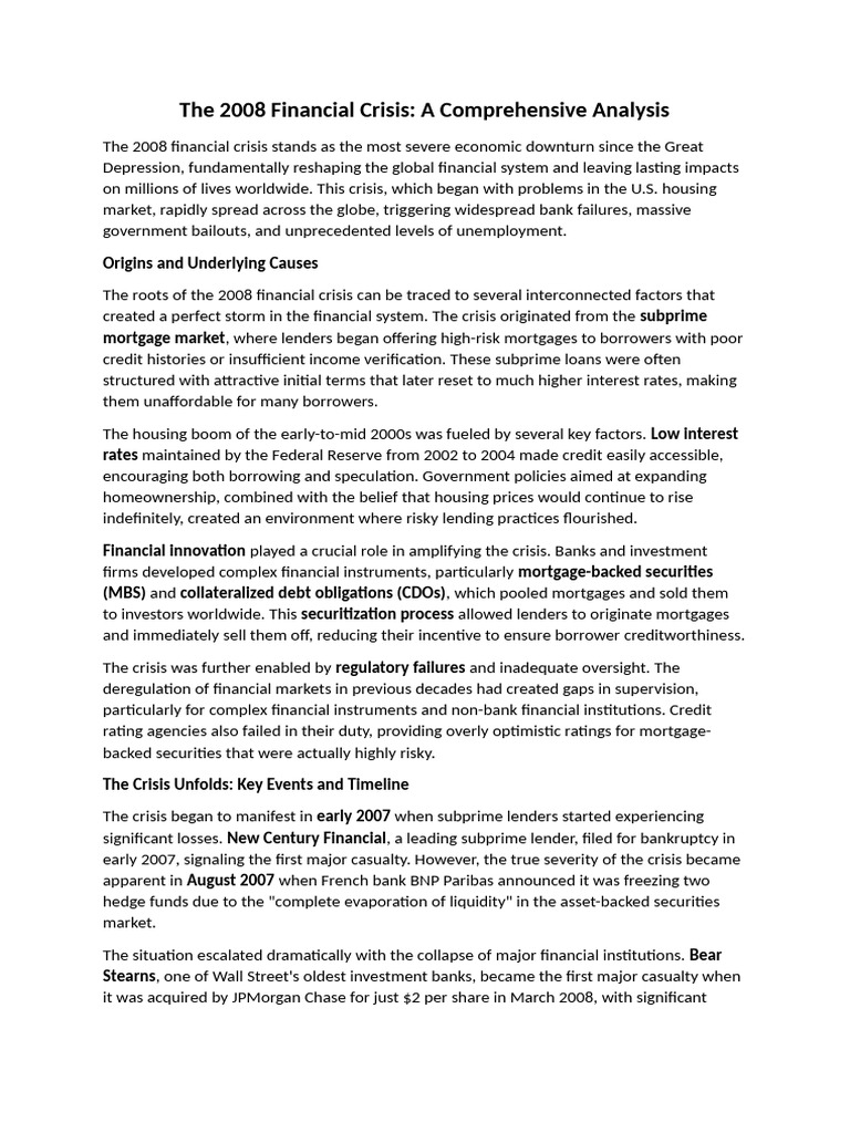 The 2008 Financial Crisis A Comprehensive Research | PDF | Mortgages ...
