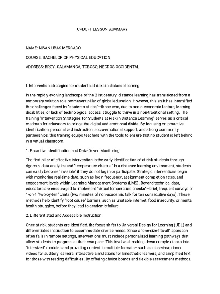 CPDCFT Lesson Summary-Mercado | PDF | Educational Technology | Learning