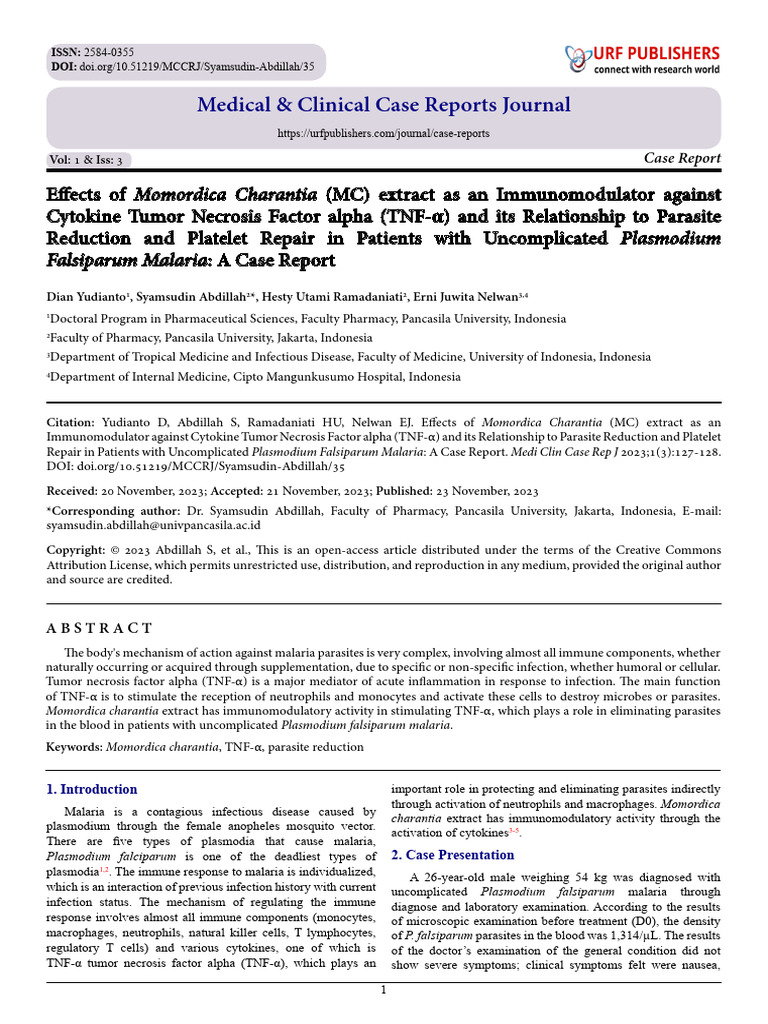 Effects of Cytokine Tumor Necrosis Factor alpha (TNFCase Report (MC ...