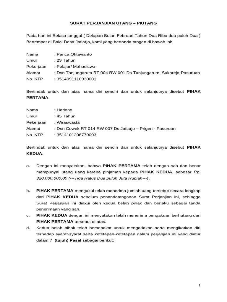 Perjanjian Utang Piutang | PDF