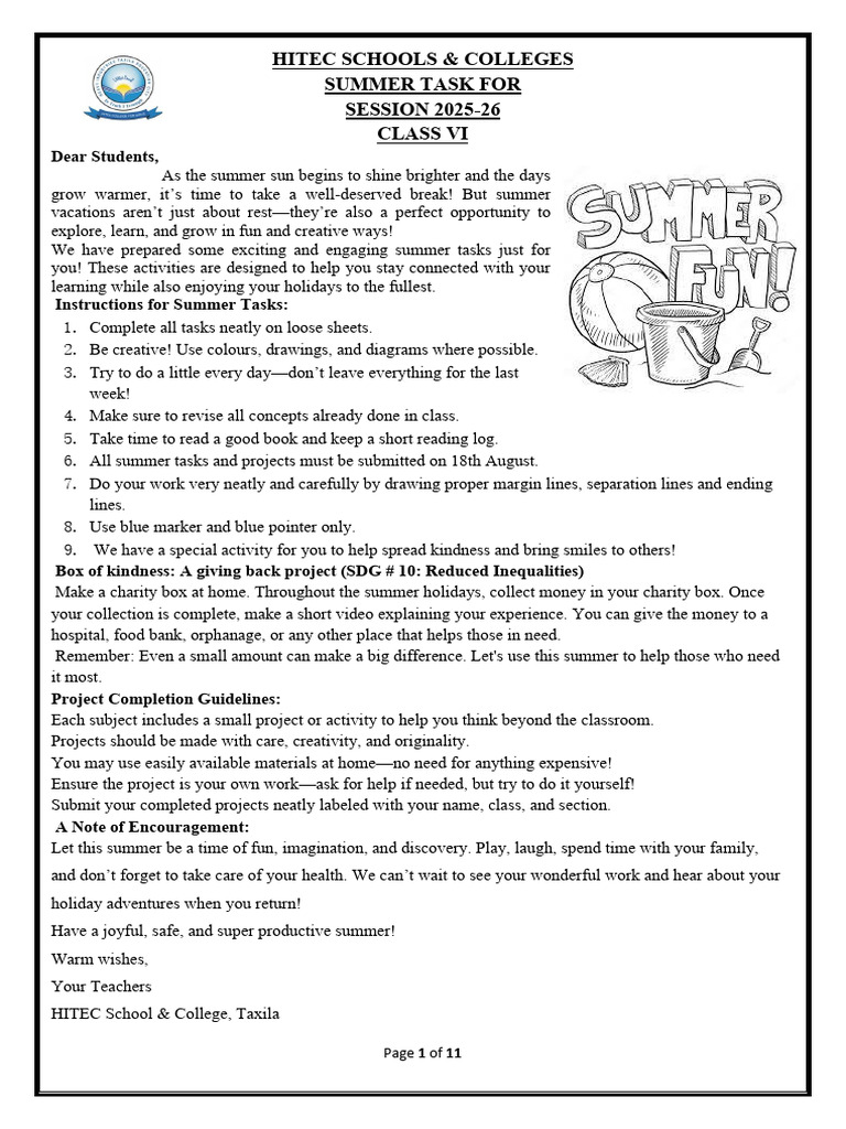 VI Summer Task 2025-26 (2) | PDF | Water | Angle