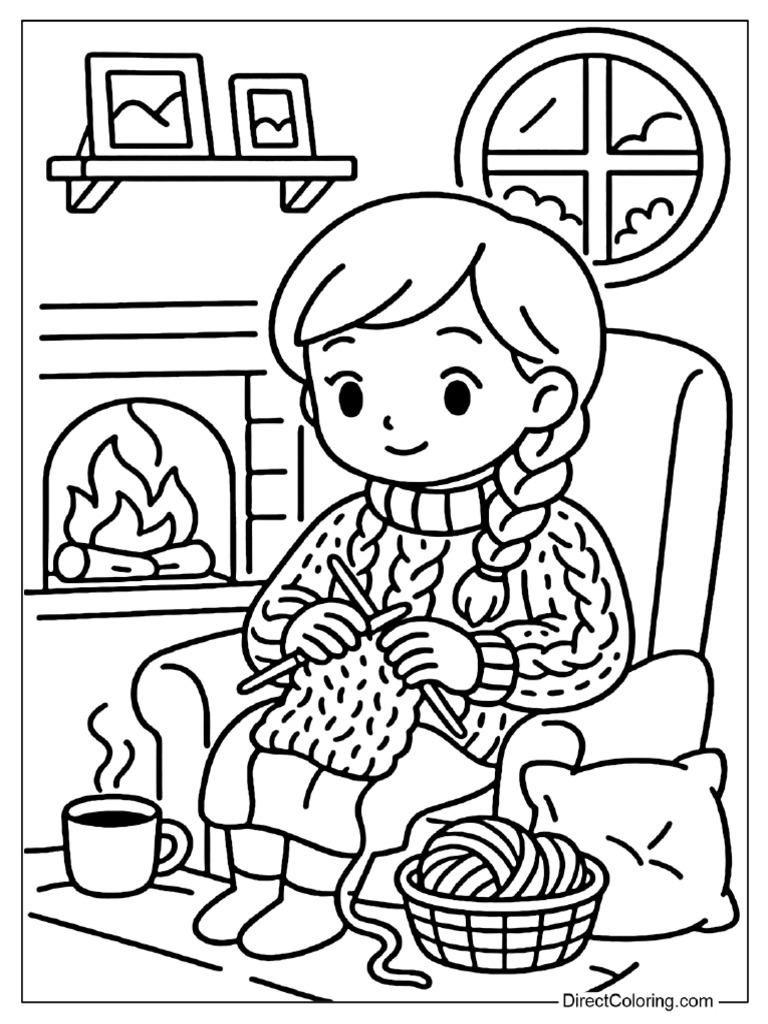Knitting Afternoon Coloring Page | PDF