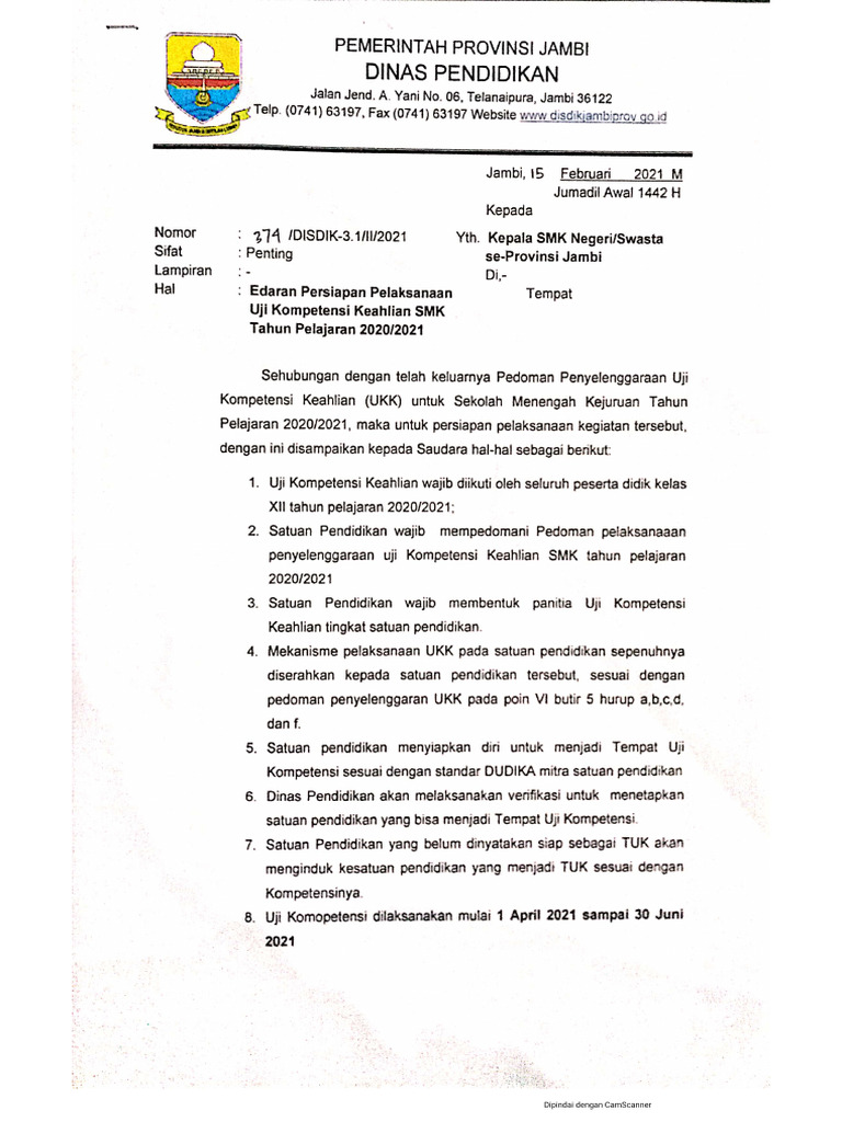 Surat Edaran UKK 2021 | PDF