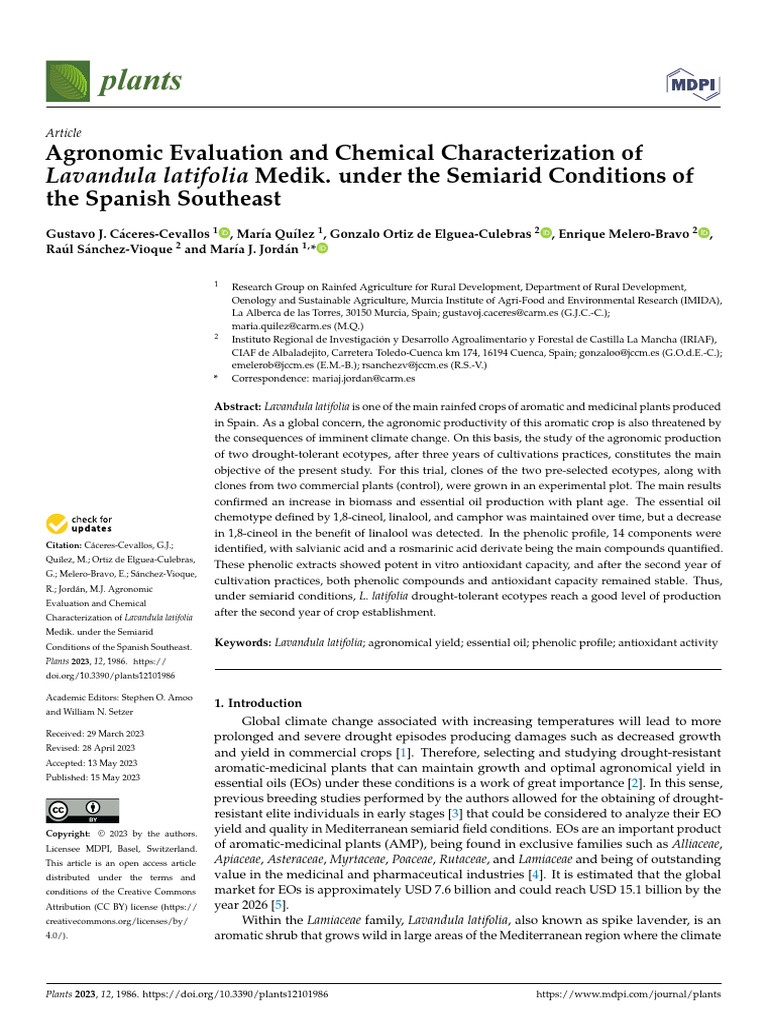 Agronomic Evaluation and Chemical Characterization | PDF | Lavandula