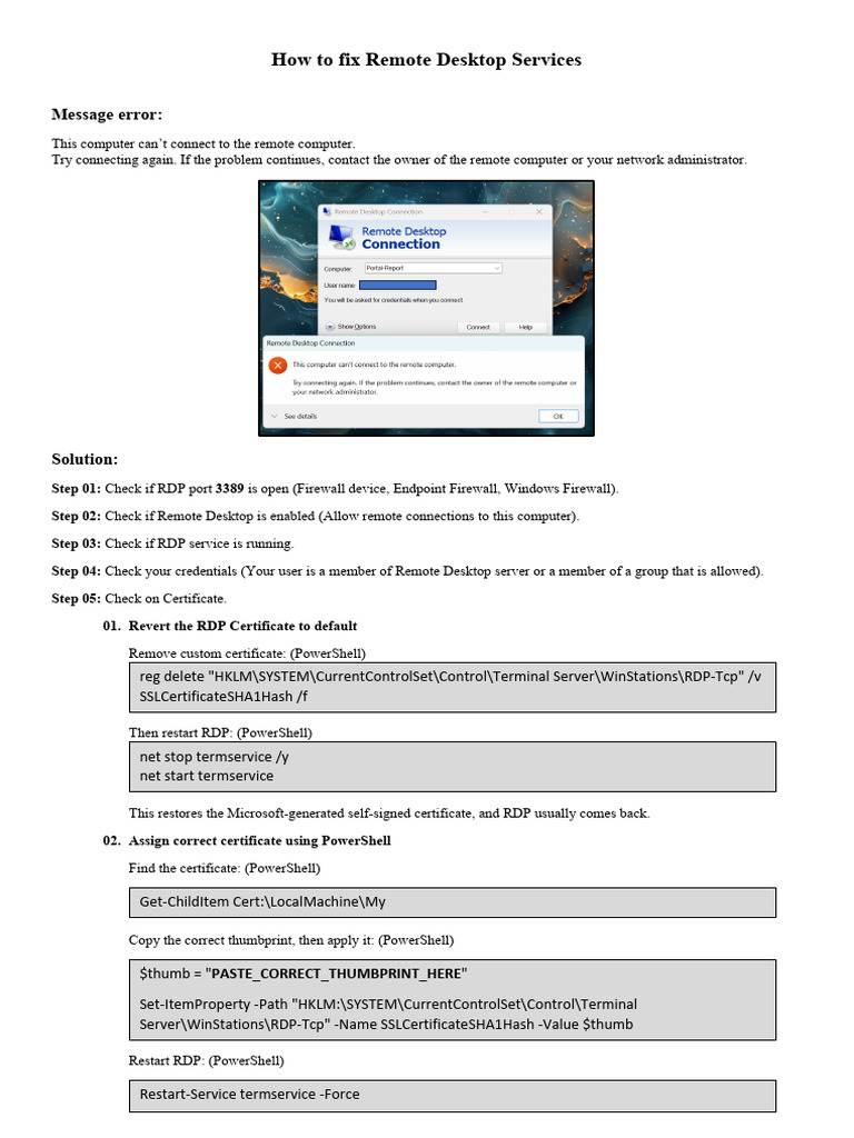 How to Fix Remote Desktop Services | PDF | Public Key Certificate ...
