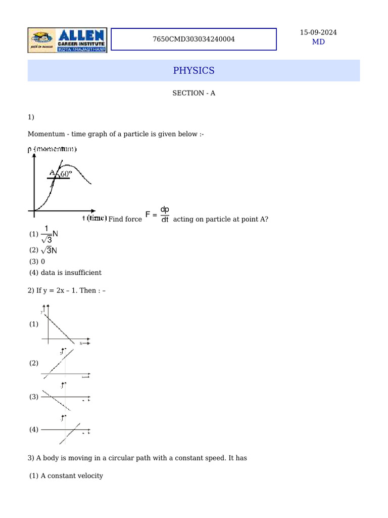 Test 4 Solution 15 Sept | PDF | Force | Acceleration