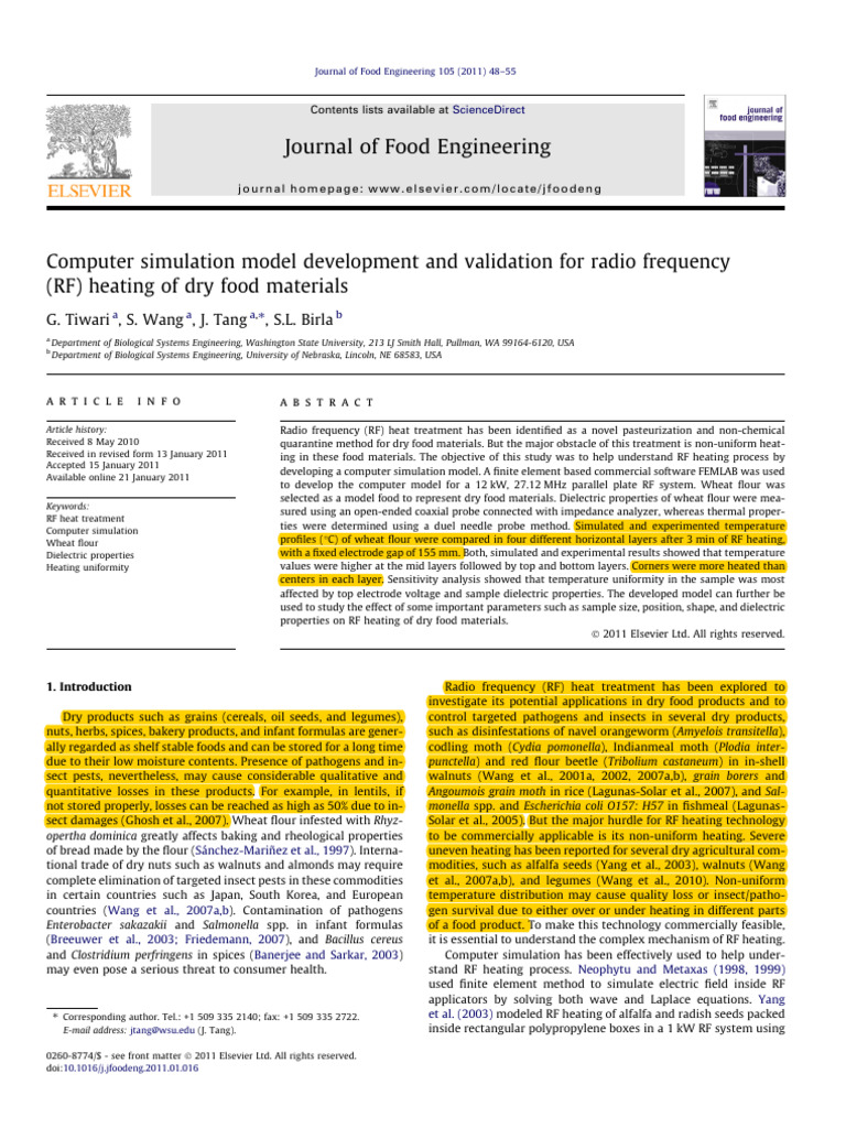 Computer Simulation Model Development and Validation For RF Heating Dry ...